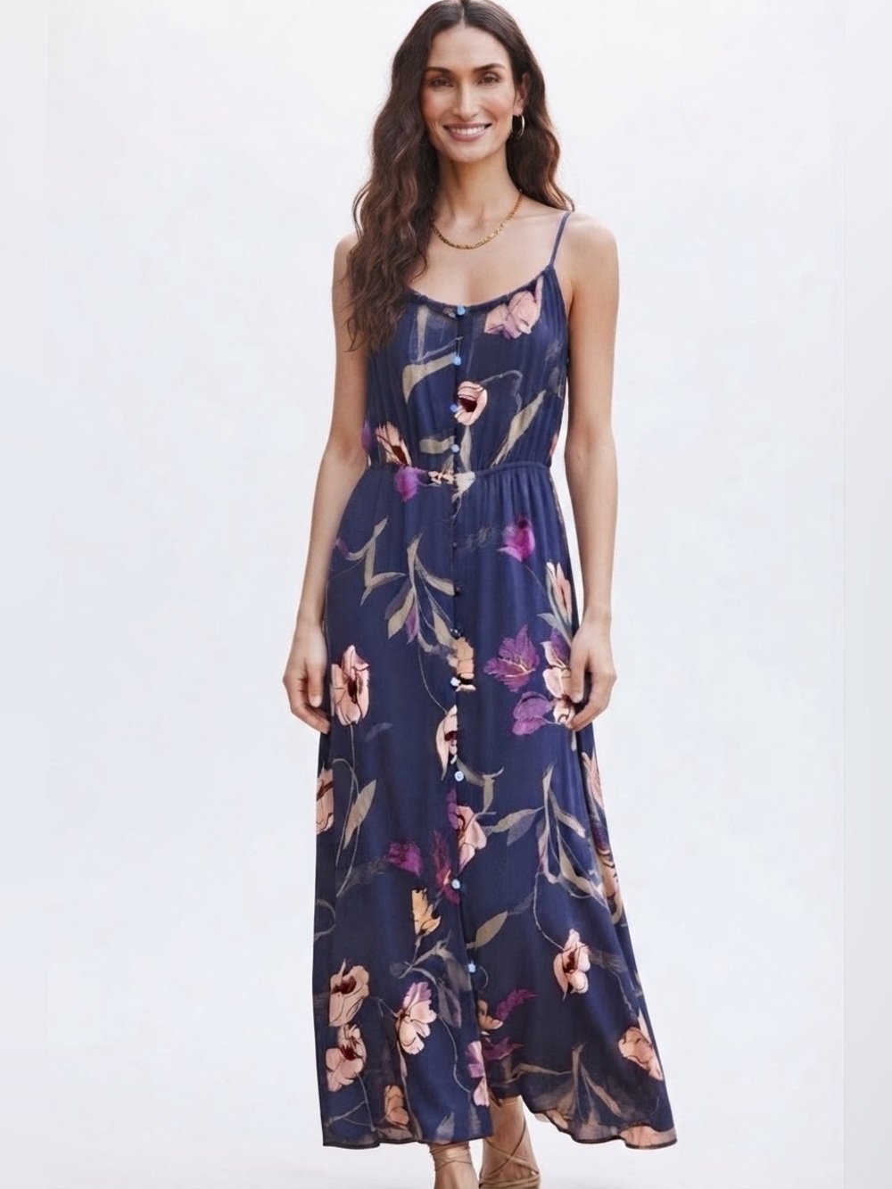 CHIC ONE CLOTHING Denim Blue crepe floral dress